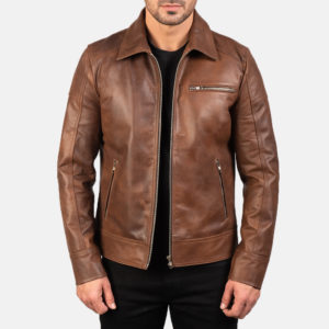 Lavendard Brown Leather Biker Jacket For Men