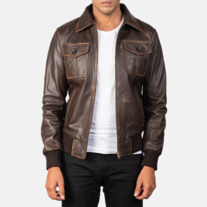 Men's Aaron Brown Leather Bomber Jacket