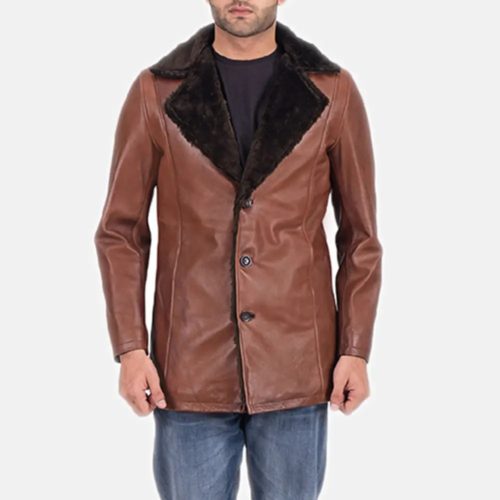 Cinnamon Brown Leather Fur Coat 1