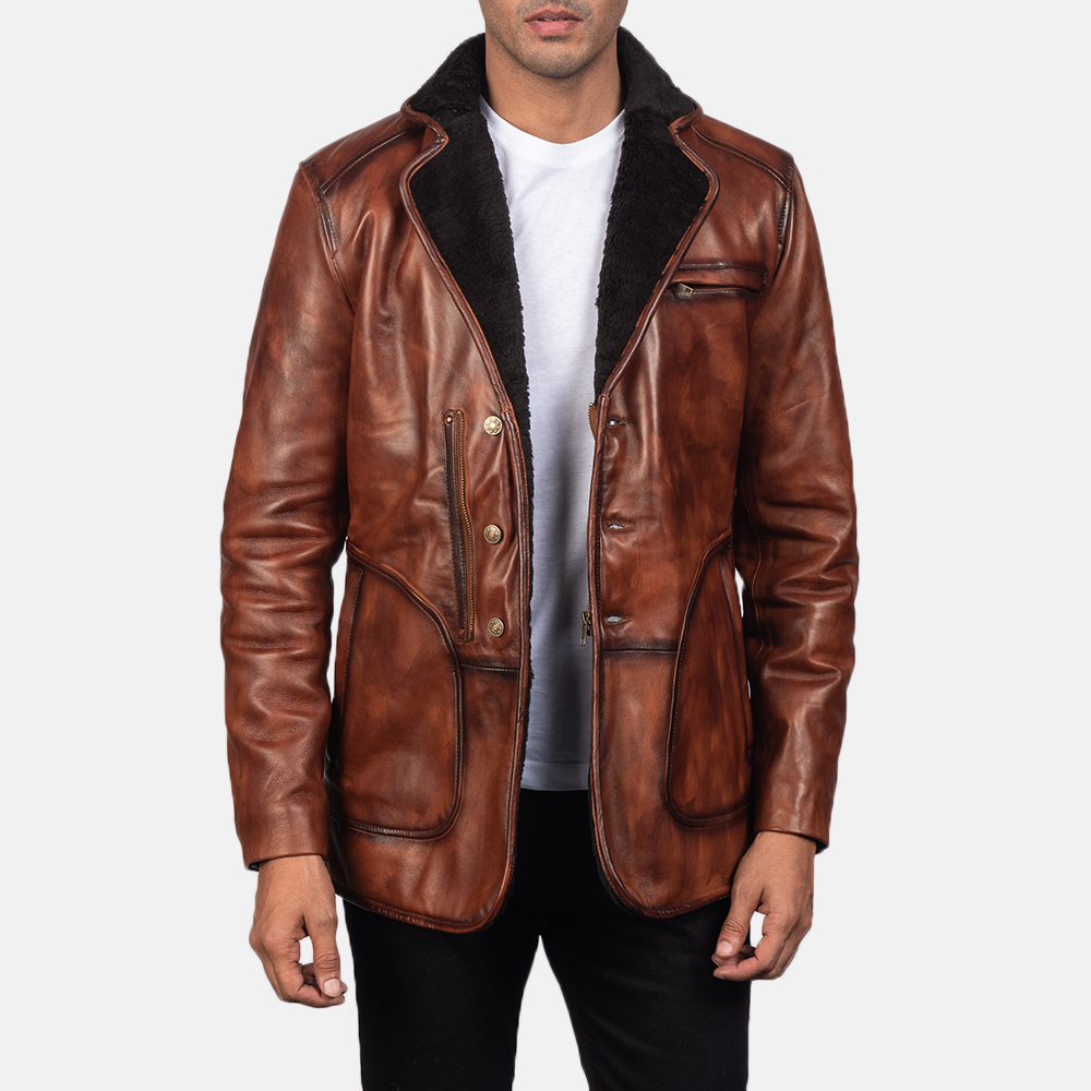 Rocky Brown Fur Leather Coat - Horizon Leathers