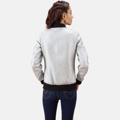 Lana Silver Leather Bomber Jacket