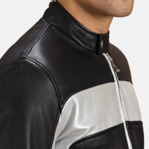 Randolf Silver Black Leather Biker Jacket
