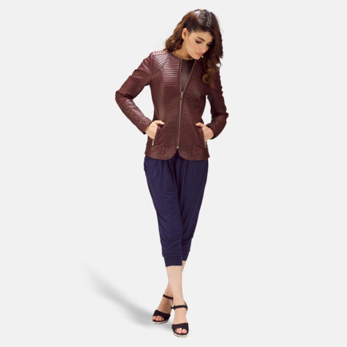 Nexi Quilted Maroon Leather Jacket