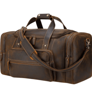 Brown Leather Duffle Bag with Front Pocket