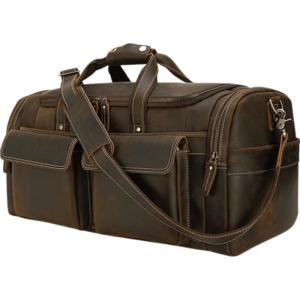 Leather Travel Bag with Zipper Pockets