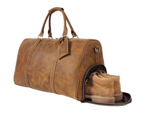Leather Weekender Travel Bag with Shoe Compartment 1